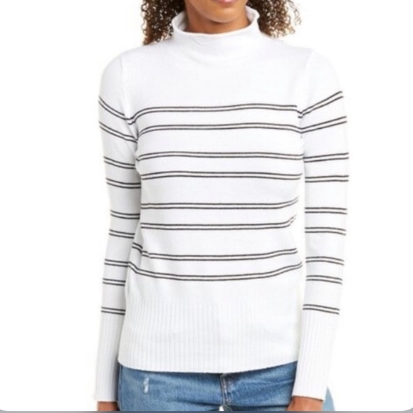French Connection Sweaters - FRENCH CONNECTION Sweater Mock Neck Striped White and Black XS
